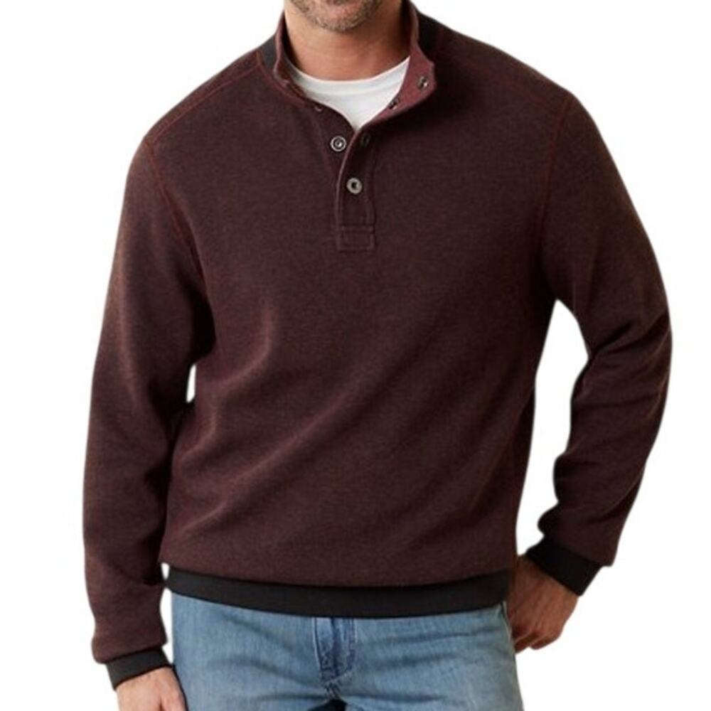 Tommy Bahama Flip Coast Reversible Sweatshirt Large Snap Mock Neck Modern Layers